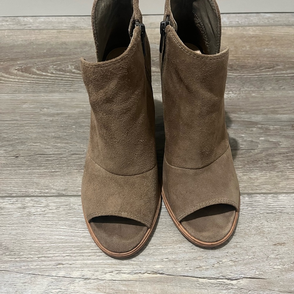 Vince Camuto Tan Suede Peep-Toe Ankle Booties